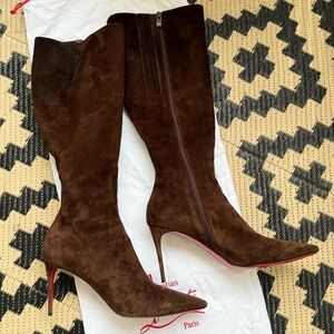 Christian Louboutin Kate 85mm Dark Brown Suede Heeled Boots